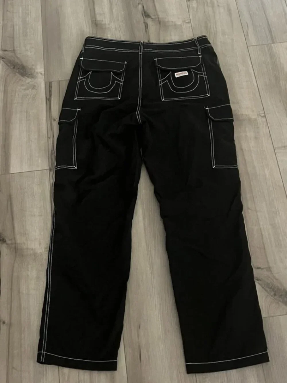 True Religion Men's Cargo Utility Pants Black With White Stitch Size 34 Street
